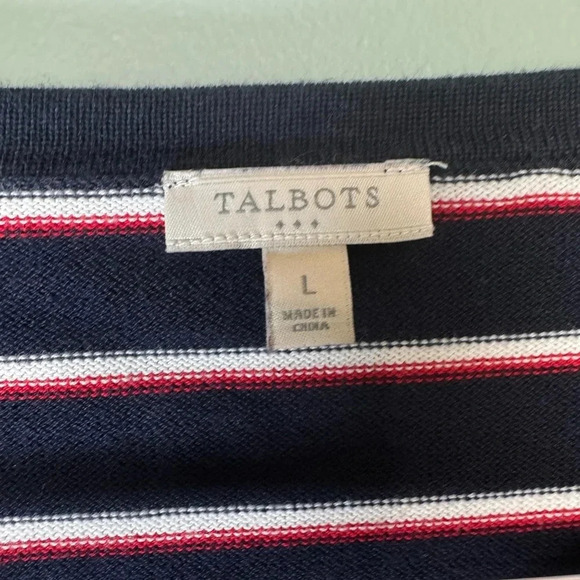 Talbots Women’s Striped Indigo Je‎ t'aime Cardigan Navy Red White Stripe Large - Picture 3 of 7